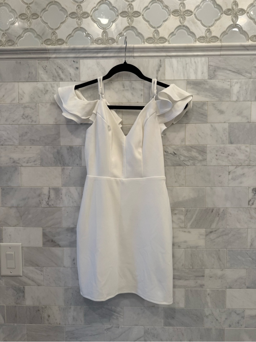 white cold-shoulder dress (Macy’s Juniors department)